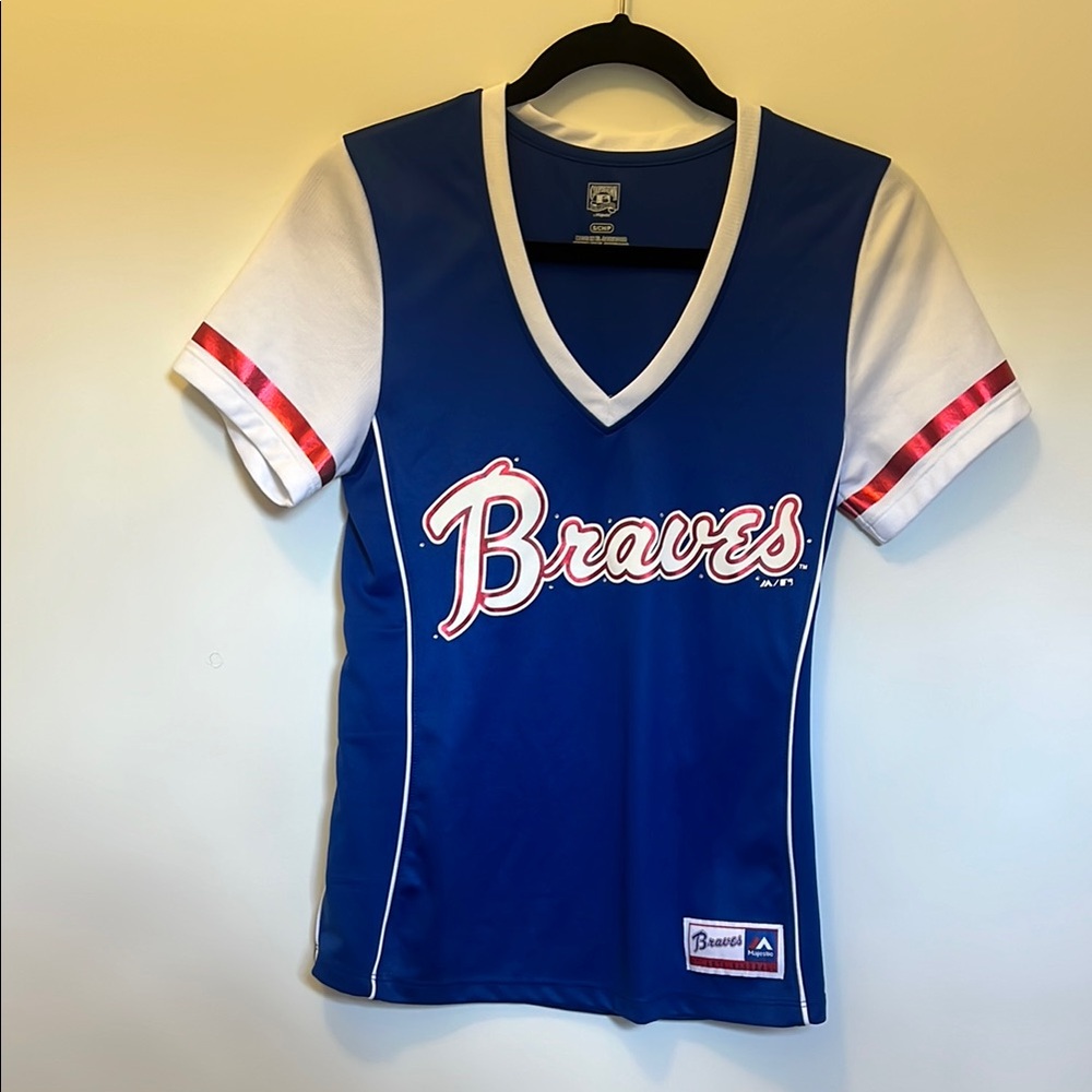 Majestic Braves Women's Blue and White Jersey